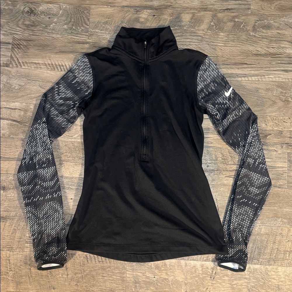 Nike Pro Black White and Gray Fitted Dri-Fit Half-Zip Jacket - Size S